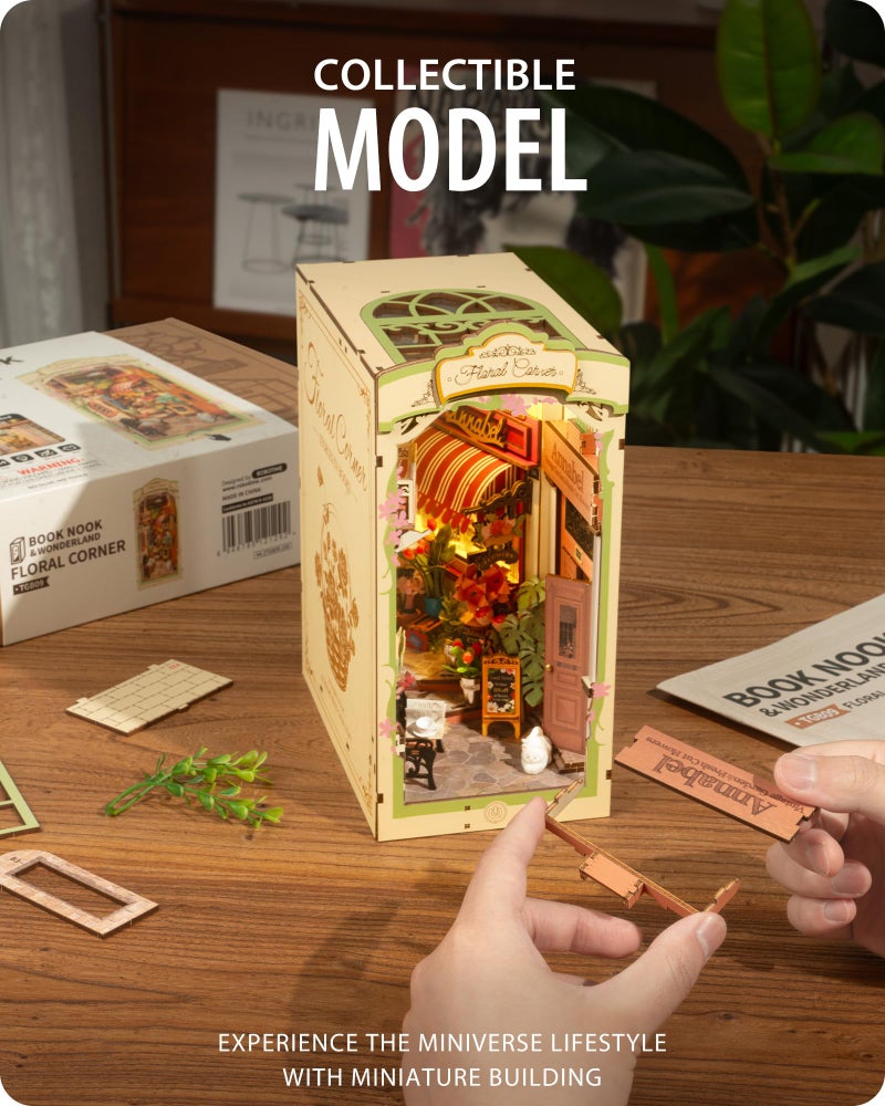 Wowood DIY Book Nook Floral Corner  3D Puzzle Book Nook Kits for Adults  Decorative Book Nooks for Bookshelf Miniature Scenes  DIY Crafts/Gifts/Decorations for Teens (Floral Corner) - Image 5